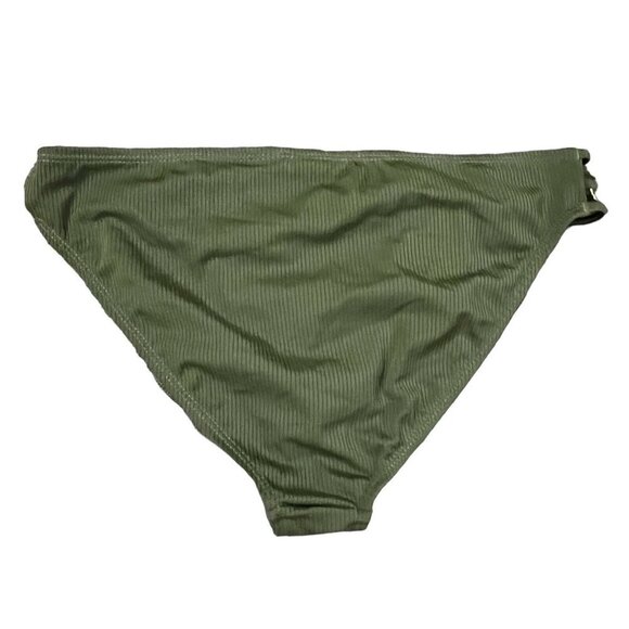 New California Waves Jr's Large Green Moss Ribbed Strappy Hipster Bikini Bottoms - Picture 4 of 9